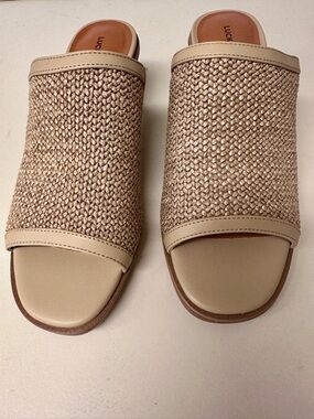 Lucky Brand Beige Woven Slide Mules